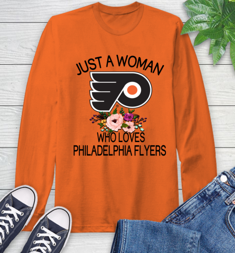 NHL Just A Woman Who Loves Philadelphia Flyers Hockey Sports Long Sleeve T-Shirt 3