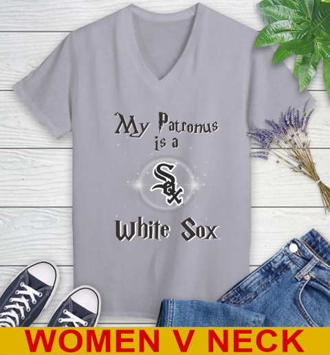 MLB Baseball Harry Potter My Patronus Is A Chicago White Sox Women's V-Neck T-Shirt 4