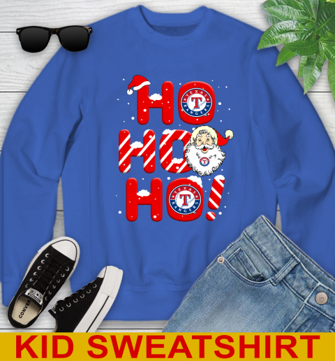 Texas Rangers MLB Baseball Ho Ho Ho Santa Claus Merry Christmas Shirt Youth Sweatshirt 6