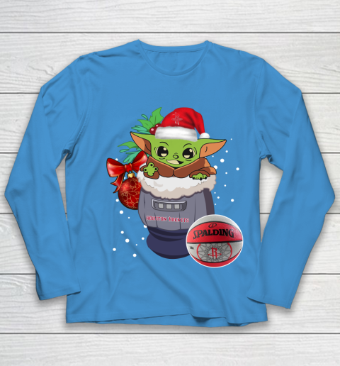 Houston Rockets Christmas Baby Yoda Star Wars Funny Happy NBA Youth Long Sleeve 7