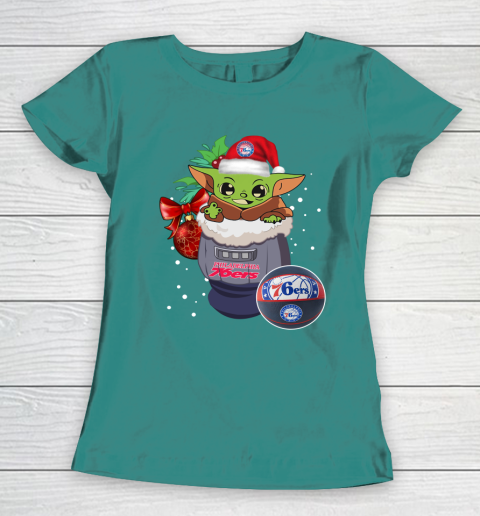 Philadelphia 76ers Christmas Baby Yoda Star Wars Funny Happy NBA Women's T-Shirt 12