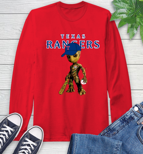 MLB Texas Rangers Groot Guardians Of The Galaxy Baseball Long Sleeve T-Shirt 10