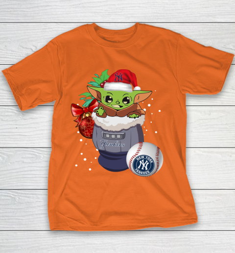 New York Yankees Christmas Baby Yoda Star Wars Funny Happy MLB Youth T-Shirt 6