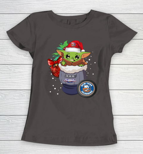 New York Islanders Christmas Baby Yoda Star Wars Funny Happy NHL Women's T-Shirt 8