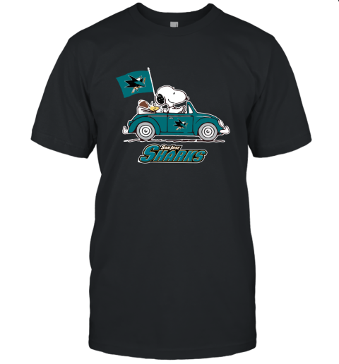 Snoopy And Woodstock Ride The San Jose Sharks Car NHL Unisex Jersey Tee