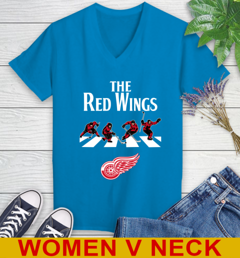 NHL Hockey Detroit Red Wings The Beatles Rock Band Shirt Women's V-Neck T-Shirt 7