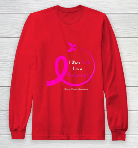 Womens Butterfly I Wear Pink I m A Survivor Breast Cancer Awareness Long Sleeve T-Shirt 7