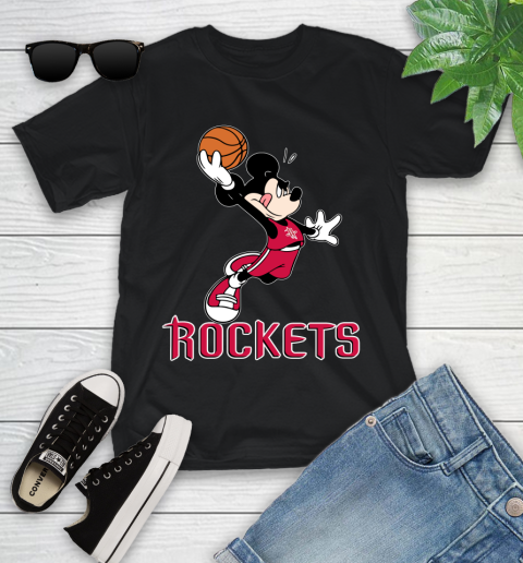 NBA Basketball Houston Rockets Cheerful Mickey Mouse Shirt Youth T-Shirt