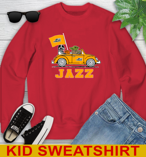 NBA Basketball Utah Jazz Darth Vader Baby Yoda Driving Star Wars Shirt Youth Sweatshirt 8