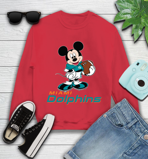 NFL Football Miami Dolphins Cheerful Mickey Mouse Shirt Youth Sweatshirt 8