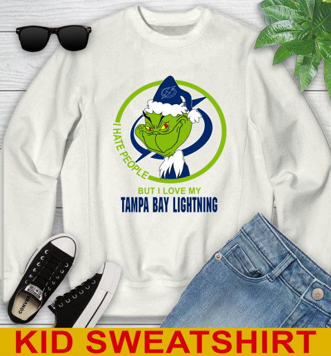 Tampa Bay Lightning NHL Christmas Grinch I Hate People But I Love My Favorite Hockey Team Youth Sweatshirt