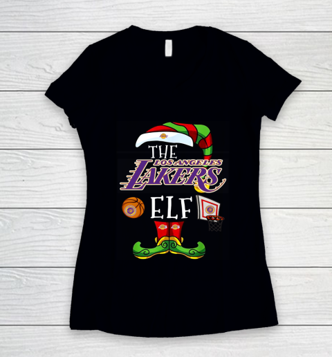 Los Angeles Lakers Christmas ELF Funny NBA Women's V-Neck T-Shirt