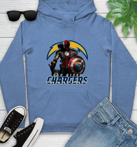 NFL Captain America Thor Spider Man Hawkeye Avengers Endgame Football San Diego Chargers Youth Hoodie 12