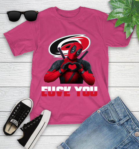 NHL Carolina Hurricanes Deadpool Love You Fuck You Hockey Sports Youth T-Shirt 11