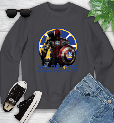 Golden State Warriors NBA Basketball Captain America Thor Spider Man Hawkeye Avengers Youth Sweatshirt 6