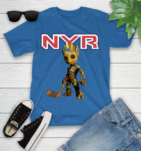 New York Rangers NHL Hockey Groot Marvel Guardians Of The Galaxy Youth T-Shirt 9