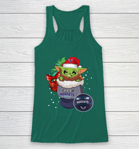 Charlotte Hornets Christmas Baby Yoda Star Wars Funny Happy NBA Racerback Tank 6