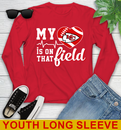 NFL My Heart Is On That Field Football Sports Kansas City Chiefs Youth Long Sleeve 11
