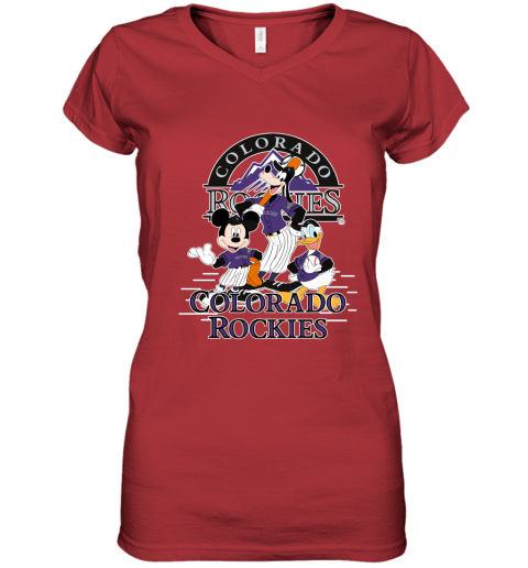 Colorado Rockies Mickey Donald And Goofy Baseball Women's V-Neck T-Shirt