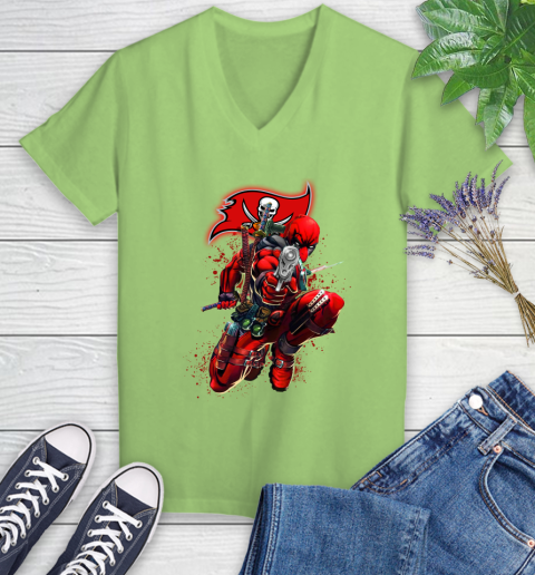 NFL Deadpool Marvel Comics Sports Football Tampa Bay Buccaneers Women's V-Neck T-Shirt 11