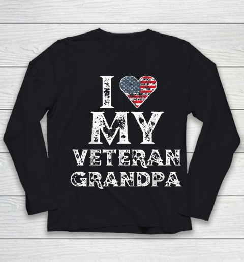 I Love My Veteran Grandpa Vintage Veteran's Day Youth Long Sleeve