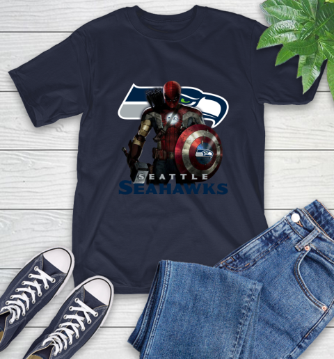 NFL Captain America Thor Spider Man Hawkeye Avengers Endgame Football Seattle Seahawks T-Shirt 4