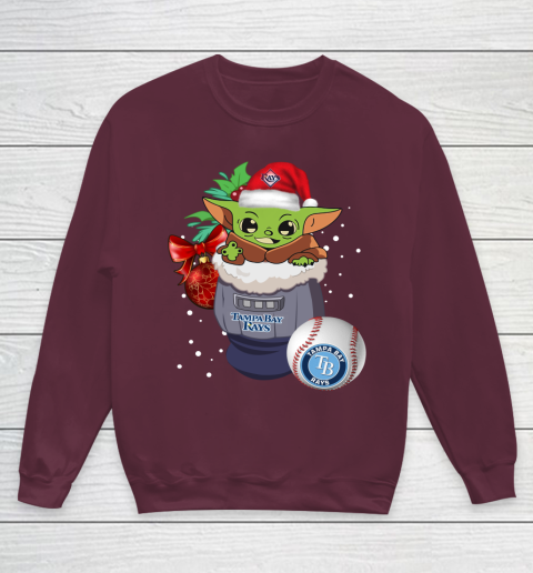 Tampa Bay Rays Christmas Baby Yoda Star Wars Funny Happy MLB Youth Sweatshirt 5