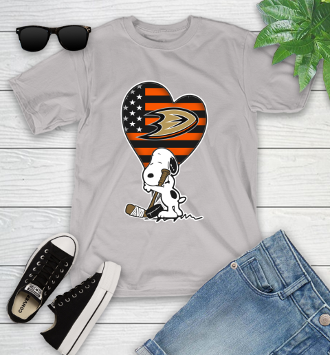 Anaheim Ducks NHL Hockey The Peanuts Movie Adorable Snoopy Youth T-Shirt 12