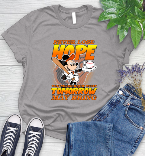 Baltimore Orioles MLB Baseball Mickey Disney Never Lose Hope Women's T-Shirt 5