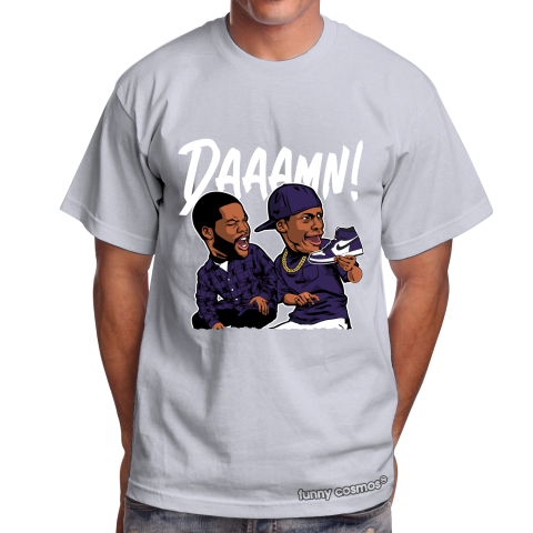 Air Jordan 1 Court Purple Matching Sneaker Shirt Daaamn Meme White And Purple Sneaker Black Tshirt