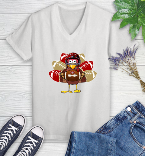 San Francisco 49ers Turkey Thanksgiving Day Women's V-Neck T-Shirt