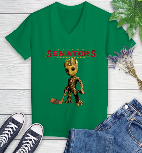 Ottawa Senators NHL Hockey Groot Marvel Guardians Of The Galaxy Women's V-Neck T-Shirt 5