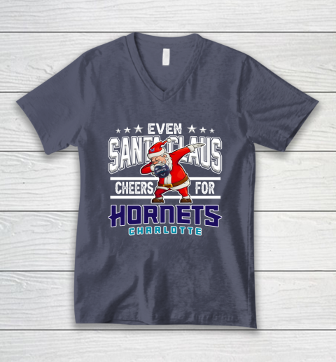 Charlotte Hornets Even Santa Claus Cheers For Christmas NBA V-Neck T-Shirt 7