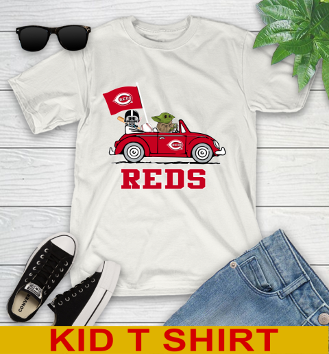 MLB Baseball Cincinnati Reds Darth Vader Baby Yoda Driving Star Wars Shirt Youth T-Shirt
