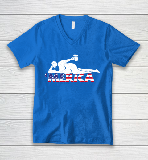 Beer Lover Funny Shirt Mens 4th Of July Merica Fat Party Funny Drinking Adult Joke V-Neck T-Shirt 5