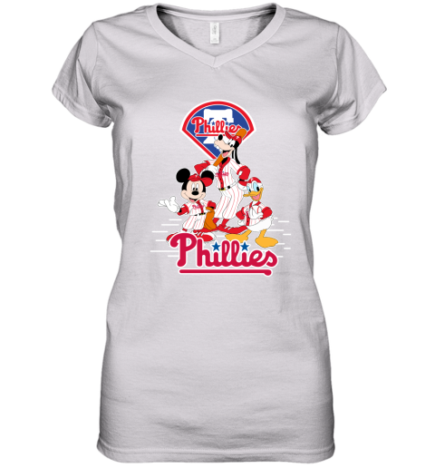 Philadelphia Phillies Mickey Donald And Goofy Baseball Women's V-Neck T-Shirt