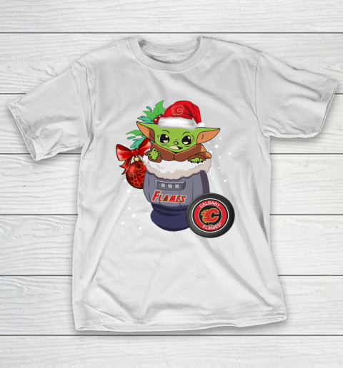 Calgary Flames Christmas Baby Yoda Star Wars Funny Happy NHL T-Shirt 3