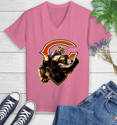 NFL Thanos Avengers Endgame Football Sports Chicago Bears Women's V-Neck T-Shirt 13