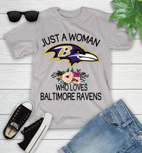 NFL Just A Woman Who Loves Baltimore Ravens Football Sports Youth T-Shirt 10