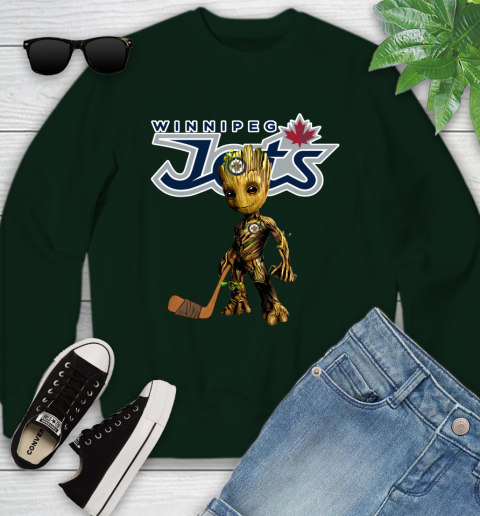 Winnipeg Jets NHL Hockey Groot Marvel Guardians Of The Galaxy Youth Sweatshirt 10