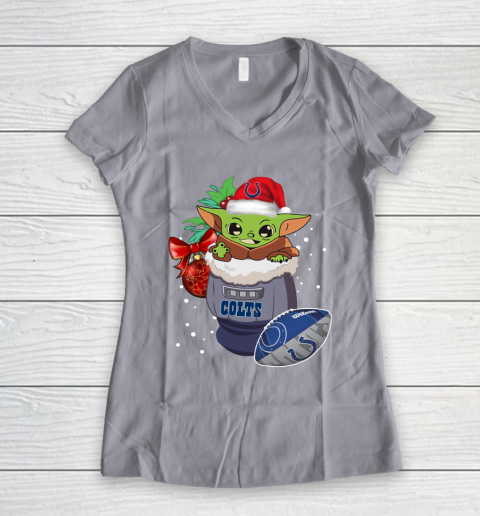 Indianapolis Colts Christmas Baby Yoda Star Wars Funny Happy NFL Women's V-Neck T-Shirt 4