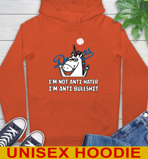 Los Angeles Dodgers MLB Baseball Unicorn I'm Not Anti Hater I'm Anti Bullshit Hoodie 5