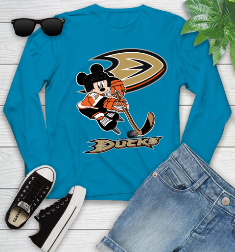 NHL Anaheim Ducks Mickey Mouse Disney Hockey T Shirt Youth Long Sleeve 7