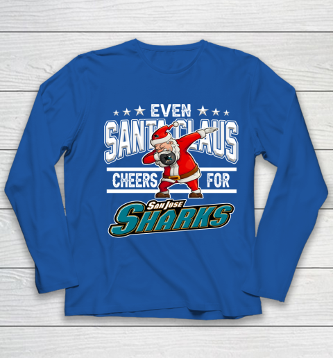 San Jose Sharks Even Santa Claus Cheers For Christmas NHL Youth Long Sleeve 7