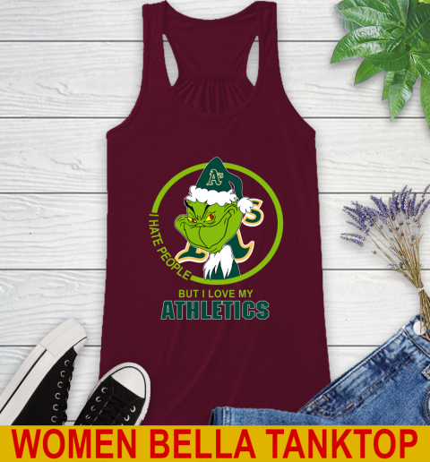 Oakland Athletics MLB Christmas Grinch I Hate People But I Love My Favorite Baseball Team Racerback Tank 3