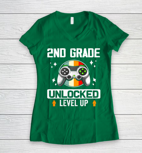 Next Level t shirts 2nd Grade Unlocked Level Up Back To School Second Grade Gamer Women's V-Neck T-Shirt 3