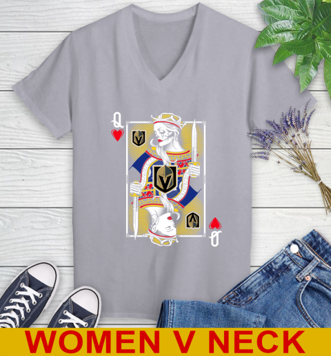 NHL Hockey Vegas Golden Knights The Queen Of Hearts Card Shirt Women's V-Neck T-Shirt 4