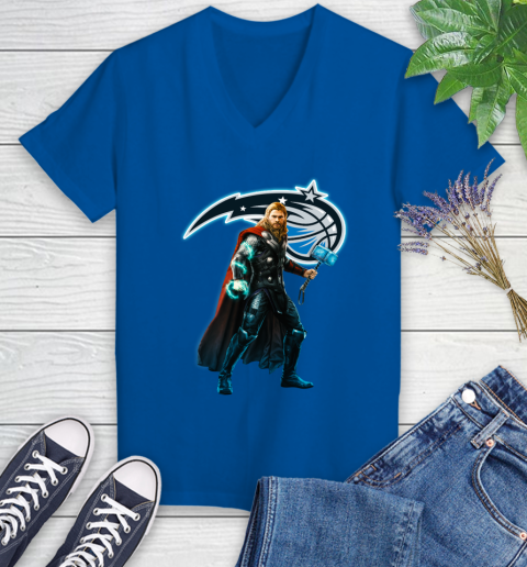 NBA Thor Avengers Endgame Basketball Orlando Magic Women's V-Neck T-Shirt 10