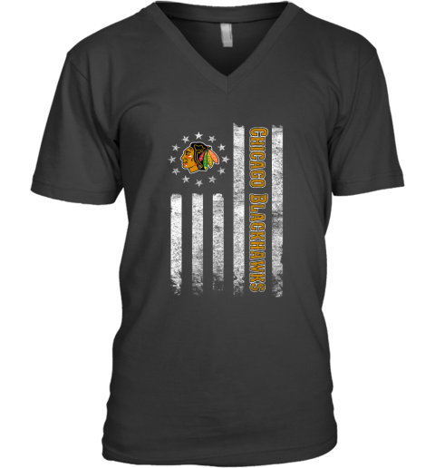 NHL American Flag Hockey Sports Chicago Blackhawks V-Neck T-Shirt