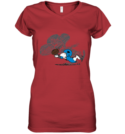spsh carolina panthers snoopy plays the football game women v neck t shirt 39 front red
